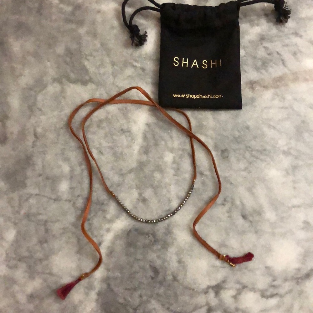 Shashi leather choker necklace with bead detail